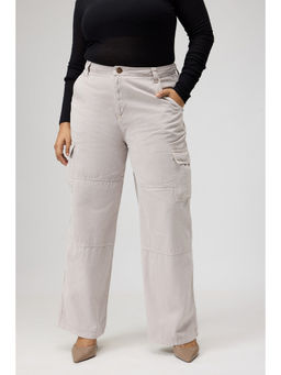 FREAKINS - Curve Cream Cargo Jeans