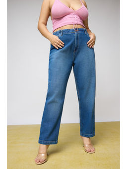 FREAKINS - Curve Elasticated Classic Blue Mom Jeans