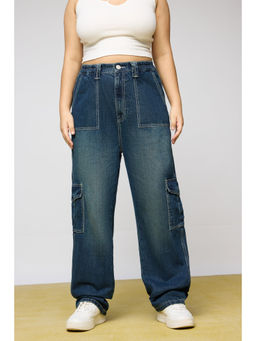 FREAKINS - Curve Azul Blue Straight Fit Cargo Jeans
