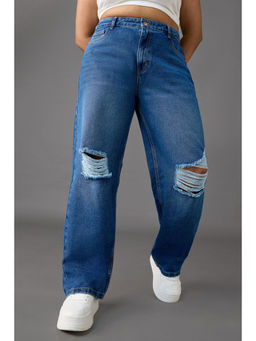 FREAKINS - Curve Timeless Knee-Distressed Wide Leg Jeans