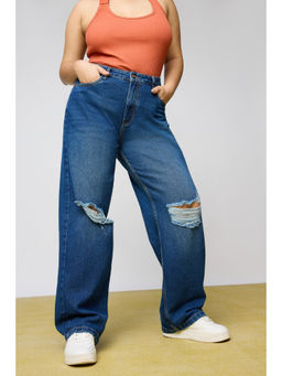 FREAKINS - Curve Timeless Knee-Distressed Wide Leg Jeans