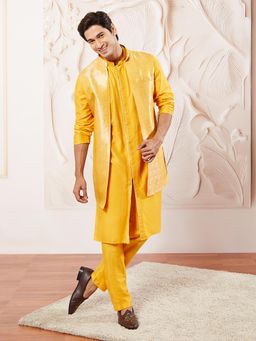 Vastramay - Men Mustard Solid Kurta with Jacket and Pant