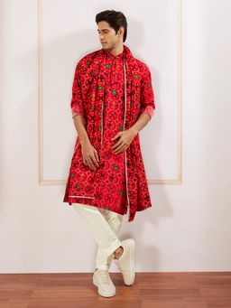 Vastramay - Men Red Printed Kurta with Pant and Dupatta