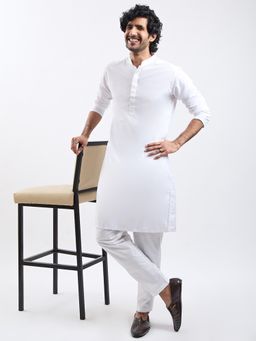 Vastramay - Men White Solid Kurta and Pyjama (Set of 2)
