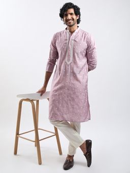 Vastramay - Men Lavender Embroidered Kurta with Pant