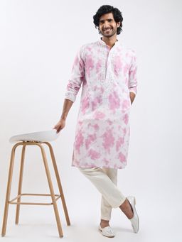 Vastramay - Men Pink Embroidered Kurta with Pant