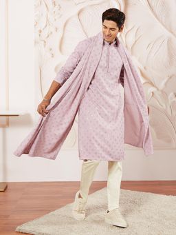 Vastramay - Men Lavender Embroidered Kurta with Pant and Dupatta