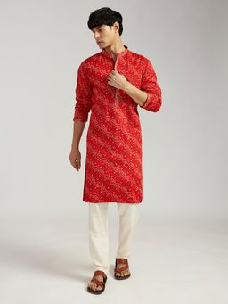 Vastramay - Men Red Printed Kurta with Pant