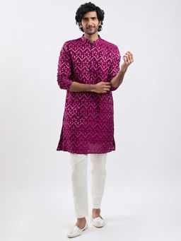 Vastramay - Men Purple Woven Kurta with Pant (Set of 2)