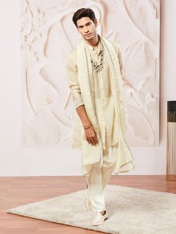 Vastramay - Men Beige Solid Kurta with Pant and Dupatta
