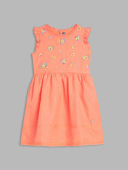 Blue Giraffe - Girls Multicolor Printed Round Neck Sleeveless Straight Dress