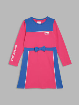 Blue Giraffe - Girls Blue Embroidered Square Neck Full Sleeves Dress