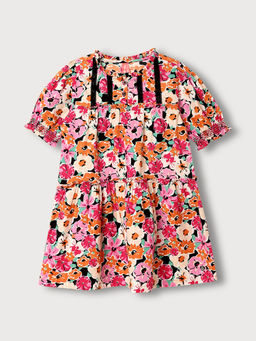 Blue Giraffe - Girls Blue Solid V-Neck Short Sleeves Drop Waist Dress