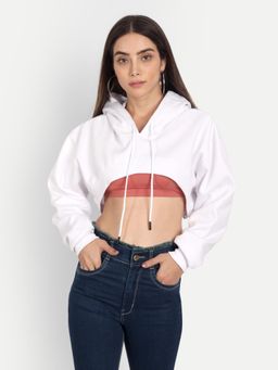 COLOR CAPITAL - White Oversized Cropped Hoodie