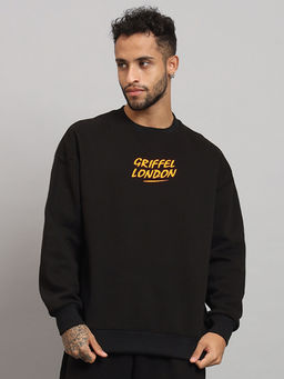 Griffel - Mens WHY ARE YOU TO JUDGE Print Oversized Round Neck Fleece Black Sweatshirt