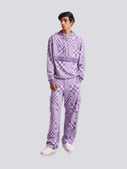 Muvazo - Purple Moda-Grid Nomad Hoodie and Pants Co-Ord (Set of 2)