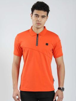 Rock.it - Mens Orange Solid Collar Neck T-Shirt