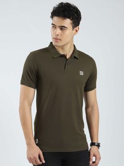 Rock.it - Mens Dark Olive Solid Collar Neck Polo T-Shirt