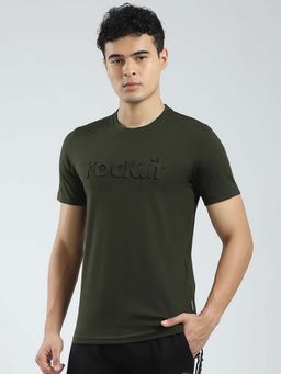 Rock.it - Mens Olive Solid Round Neck T-Shirt