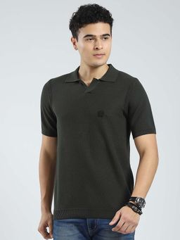 Rock.it - Mens Dark Olive Solid Collar Neck Polo T-Shirt
