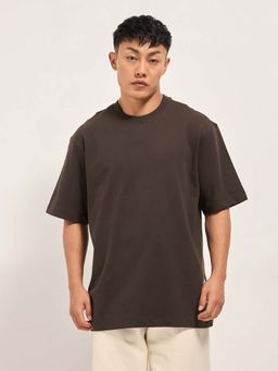 The Bear House - Mens Brown Cotton Embroidered Oversize T-Shirt