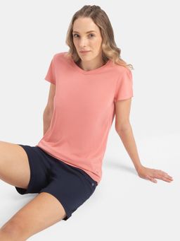 Jockey - RX12 Women Micro Modal Cotton Relaxed Fit Solid V Neck T-Shirt - Peach Blossom