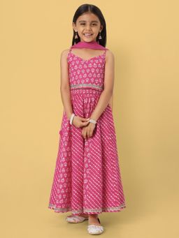 Nautinati - Pink Printed Blouse with Lehenga and Dupatta (Set of 3)