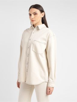 Levi's - Women Solid Cream Oversized Fit Collar Neck Casual Shirt