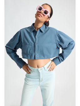 FREAKINS - Slate Gray Long Sleeve Crop Shirt