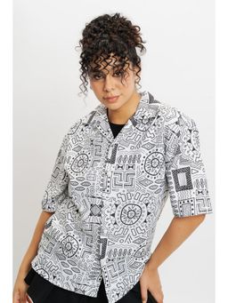 FREAKINS - White Neo Aztec Resort Collar Women Shirt