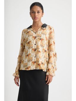 FREAKINS - Beige Printed Sheer Shirt