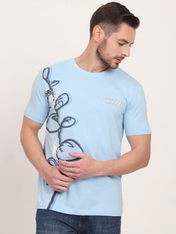 JadeBlue - Light Blue Cotton Blend Printed Round Neck T-Shirt