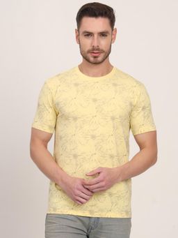 JadeBlue - Light Yellow Cotton Blend Printed Round Neck T-Shirt