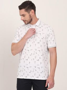 JadeBlue - White Cotton Blend Printed Polo T-Shirt