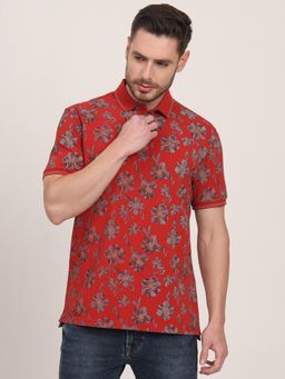 JadeBlue - Rust Cotton Blend Printed Polo T-Shirt