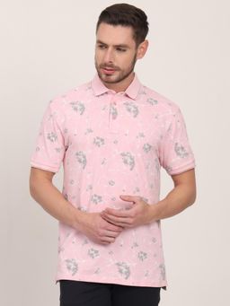 JadeBlue - Pink Cotton Stretch Printed Polo T-Shirt