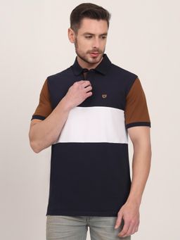 JadeBlue - Multi-Color Cotton Stretch Colorblock Polo T-Shirt