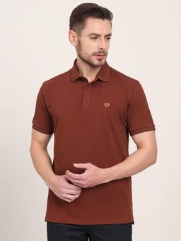 JadeBlue - Brown Cotton Blend Solid Polo T-Shirt