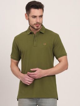 JadeBlue - Olive Cotton Blend Solid Polo T-Shirt
