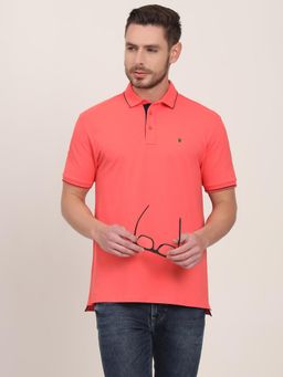 JadeBlue - Peach Cotton Blend Solid Polo T-Shirt