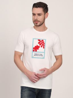 JadeBlue - White Cotton Blend Printed Round Neck T-Shirt