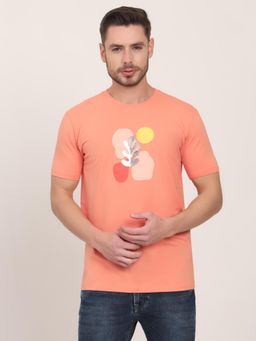 JadeBlue - Peach Cotton Blend Printed Round Neck T-Shirt