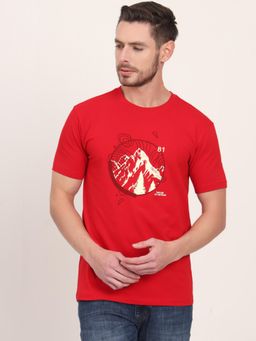 JadeBlue - Red Cotton Blend Printed Round Neck T-Shirt