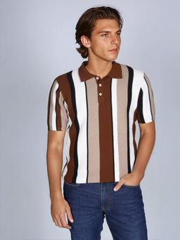 Lee - Men Colorblock Brown Regular Fit Polo T-Shirt