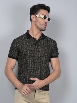 CRIMSOUNE CLUB - Men Black Printed Pure Cotton Polo T-Shirt