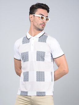 CRIMSOUNE CLUB - Men White Printed Cotton Polo T-Shirt