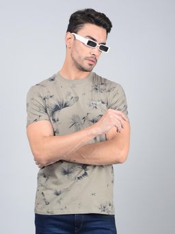 CRIMSOUNE CLUB - Men Olive Floral Print Cotton T-Shirt