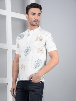 CRIMSOUNE CLUB - Men White Floral Print Polo T-Shirt