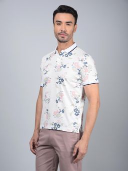 CRIMSOUNE CLUB - Men White Floral Print Polo T-Shirt
