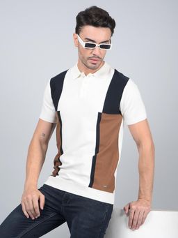 CRIMSOUNE CLUB - Men Brown Color-Blocked Polo T-Shirt